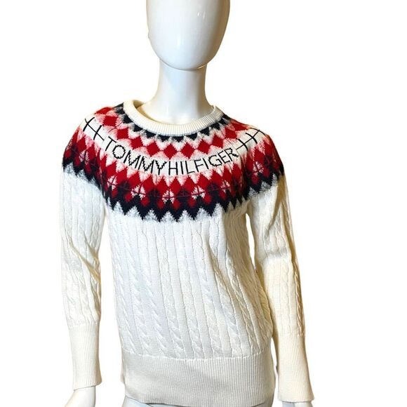 Tommy Hilfiger Fair Isle Argyle Logo Crewneck Sweater Medium - Picture 7 of 12